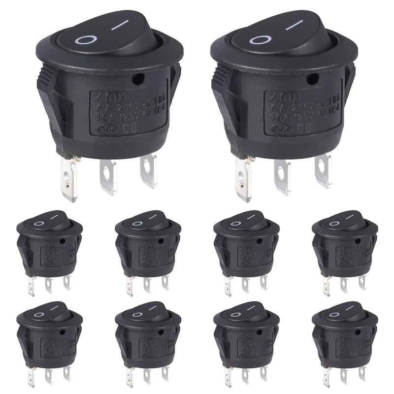 VEXUNGA Round Rocker Switch 12V Black On Off Mini Circle Switch 3 Pin 250V 6A 125V 10A KCD1 Round Toggle Switches for RV Car Truck Boat (Pack of 10pcs) - Image 1